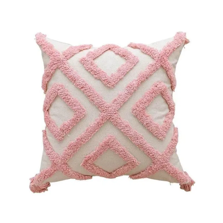 Nordischer rosa geometrischer Kissenbezug - 45x45cm Baumwoll-Canvas-Tufted-Hülle