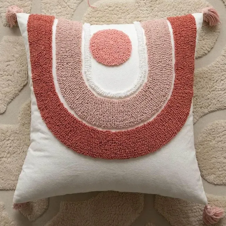 Nordischer rosa geometrischer Kissenbezug - 45x45cm Baumwoll-Canvas-Tufted-Hülle