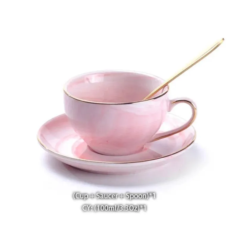 Nordisches Marmor-Teeservice aus Porzellan – elegante Teekanne und Teetassen für Tee und Kaffee