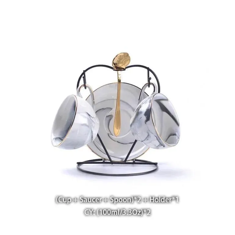 Nordisches Marmor-Teeservice aus Porzellan – elegante Teekanne und Teetassen für Tee und Kaffee