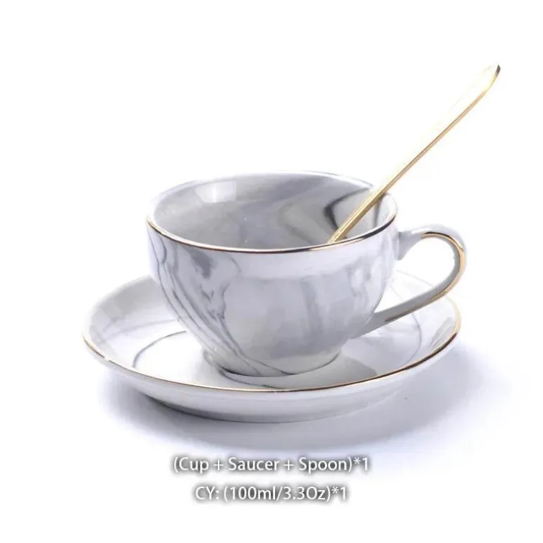 Nordisches Marmor-Teeservice aus Porzellan – elegante Teekanne und Teetassen für Tee und Kaffee