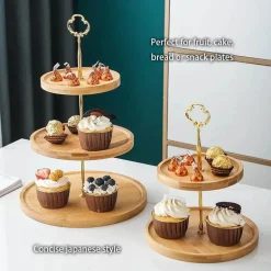 Obstkuchenständer-Set aus Bambus – Eleganter Dessertteller aus Holz für Snacks und Leckereien