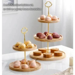 Obstkuchenständer-Set aus Bambus – Eleganter Dessertteller aus Holz für Snacks und Leckereien