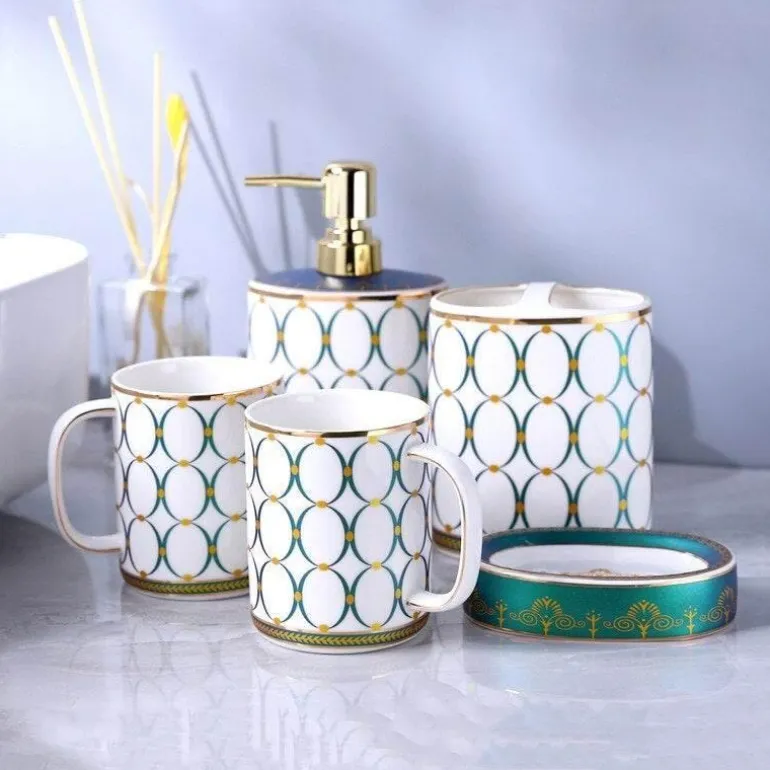 Palazzo Collection Elegant Shower Curtain Set with Coordinating Bathroom Accessories