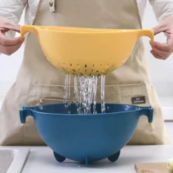 Pastellfarbene Doppel-Abtropfkorbschüssel – Küchensieb und Servierschale