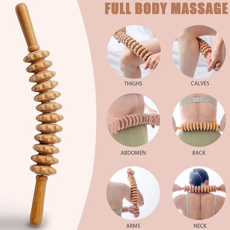 1pc Handheld Holz Massager mit 12 Rollen Trigger Punkt Therapie