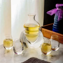 Pfauenblaues Sake-Krug-Set – Elegante Kristallweingläser, Sake-Topf