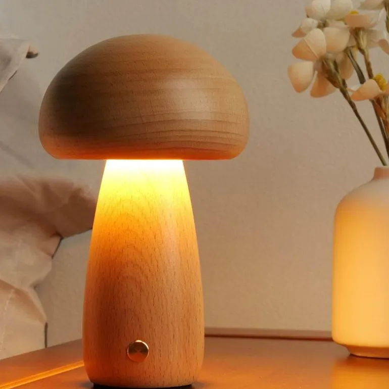 Pilzlampe aus Massivholz - Einzigartige Tischleuchte