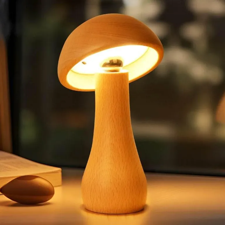 Pilzlampe aus Massivholz - Einzigartige Tischleuchte