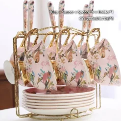 Pink Bird Teeservice – Teekanne, Tassen und Krug aus Bone China