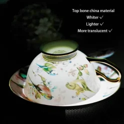 Pink Bird Teeservice – Teekanne, Tassen und Krug aus Bone China