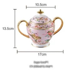 Pink Bird Teeservice – Teekanne, Tassen und Krug aus Bone China