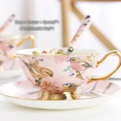 Pink Bird Teeservice – Teekanne, Tassen und Krug aus Bone China