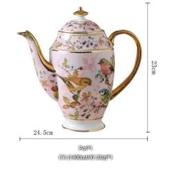 Pink Bird Teeservice – Teekanne, Tassen und Krug aus Bone China