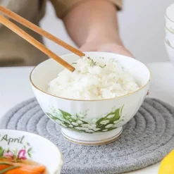 Porzellanschüssel-Set mit Blumenmuster, Goldrand, Monatsthema, 4er-Set