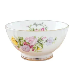 Porzellanschüssel-Set mit Blumenmuster, Goldrand, Monatsthema, 4er-Set