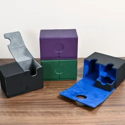 PU Leather Card Deck Box with Dice Tray – Holds 200+ Sleeved Cards