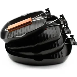 Quadratische antihaftbeschichtete Grillpfanne aus Gusseisen mit klappbarem Holzgriff zum Grillen