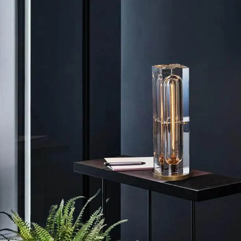 Quadratische Kristall-Tischlampe – Elegante, moderne Leuchte