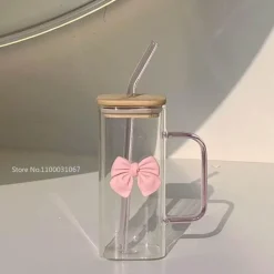 Quadratischer Kaffeebecher mit Deckel und Strohhalm – 350 ml Geschenkbecher