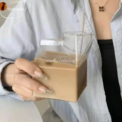Quadratischer Milchbecher aus Glas, 250 ml, mikrowellengeeignet, Geschirr für die Küche im japanischen Stil