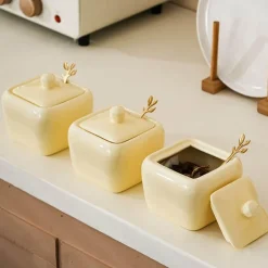 Quadratisches Gewürzdosen-Set aus Keramik – Stilvolle Aufbewahrungsbehälter für die Küche