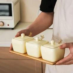 Quadratisches Gewürzdosen-Set aus Keramik – Stilvolle Aufbewahrungsbehälter für die Küche