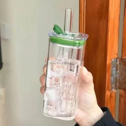 Quadratisches Glasbecher-Set mit Strohhalm – Stilvolles, hitzebeständiges Trinkgeschirr für Milch und Kaffee