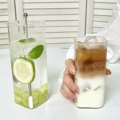 Quadratisches Glasbecher-Set – Tassen für Kaffee, Tee, Saft, Dessert