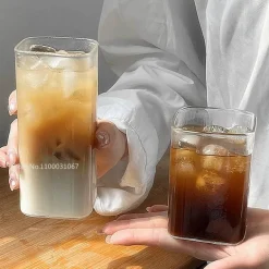 Quadratisches Glasbecher-Set – Tassen für Kaffee, Tee, Saft, Dessert