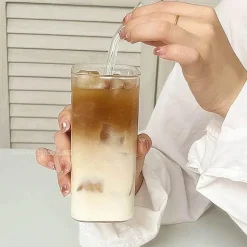 Quadratisches Glasbecher-Set – Tassen für Kaffee, Tee, Saft, Dessert