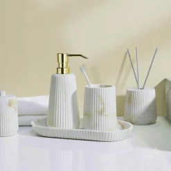 Raine Sandstone Bathroom Accessories - Elegant Stone Bathroom Set