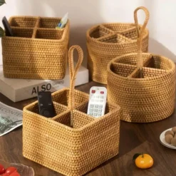 Rattan Aufbewahrungsbox - Organizer mit Griff fürs Home Office