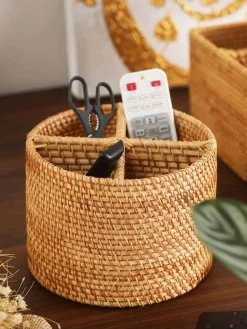 Rattan Aufbewahrungsbox - Organizer mit Griff fürs Home Office
