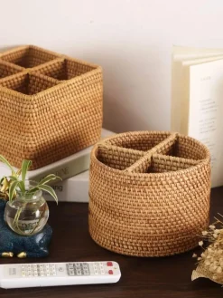 Rattan Aufbewahrungsbox - Organizer mit Griff fürs Home Office