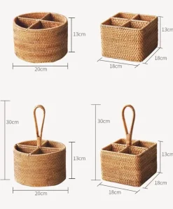 Rattan Aufbewahrungsbox - Organizer mit Griff fürs Home Office