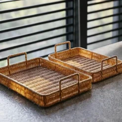 Rattan-Aufbewahrungstablett – Multifunktionale Servierplatte mit Griff