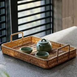 Rattan-Aufbewahrungstablett – Multifunktionale Servierplatte mit Griff