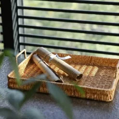 Rattan-Aufbewahrungstablett – Multifunktionale Servierplatte mit Griff