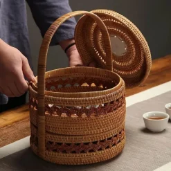 Rattan-Picknicktablett – Doppelstöckiger Mahlzeiten-Organizer