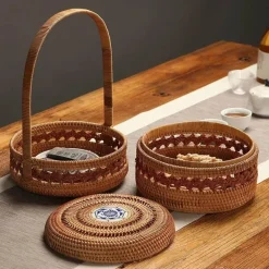 Rattan-Picknicktablett – Doppelstöckiger Mahlzeiten-Organizer