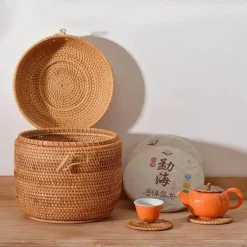 Rattan-Tee-Aufbewahrungsbox - Puer-Grünteedose für Gongfu-Set