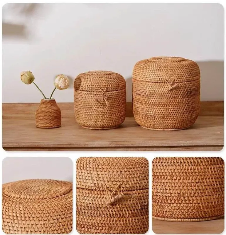 Rattan-Tee-Aufbewahrungsbox - Puer-Grünteedose für Gongfu-Set