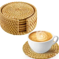 Rattan-Untersetzer-Set – hitzebeständiges Korbgeflecht, Boho-Dekor, 6-teilig