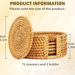 Rattan-Untersetzer-Set – hitzebeständiges Korbgeflecht, Boho-Dekor, 6-teilig