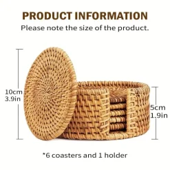 Rattan-Untersetzer-Set – hitzebeständiges Korbgeflecht, Boho-Dekor, 6-teilig