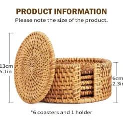 Rattan-Untersetzer-Set – hitzebeständiges Korbgeflecht, Boho-Dekor, 6-teilig