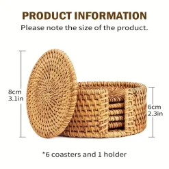 Rattan-Untersetzer-Set – hitzebeständiges Korbgeflecht, Boho-Dekor, 6-teilig