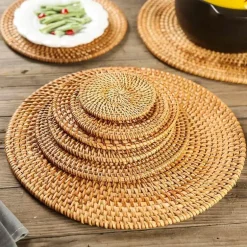 Rattan-Untersetzer-Set - Tischsets für Tassen und Gläser