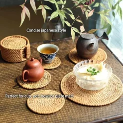 Rattan-Untersetzer-Set - Tischsets für Tassen und Gläser